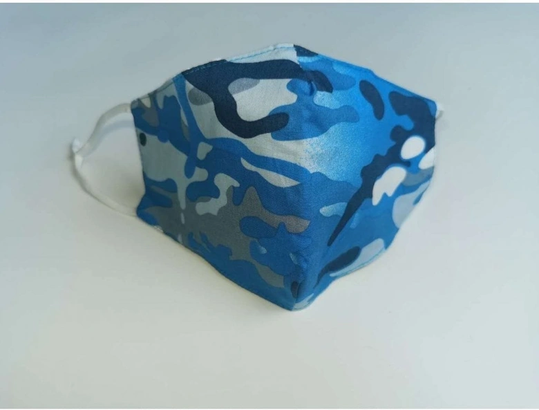 Blue Unisex Camo Cotton Face Mask with Filter Pocket