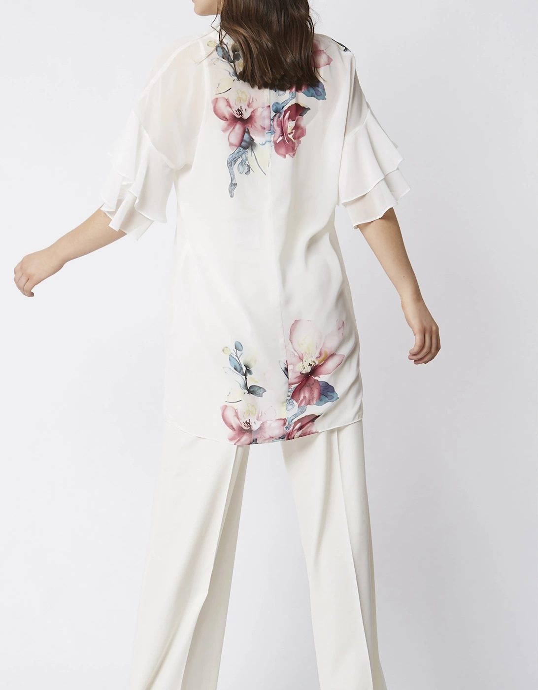 Cream Printed Silk Blend Dress