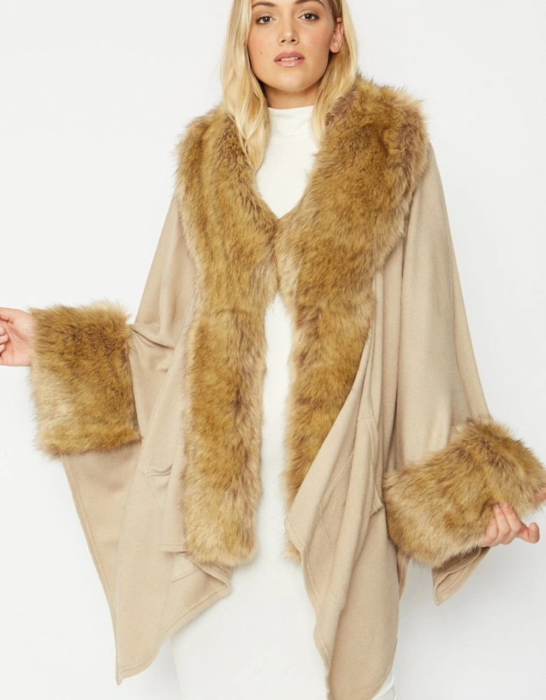 Mocha Knitted Luxury Faux Fur Cape