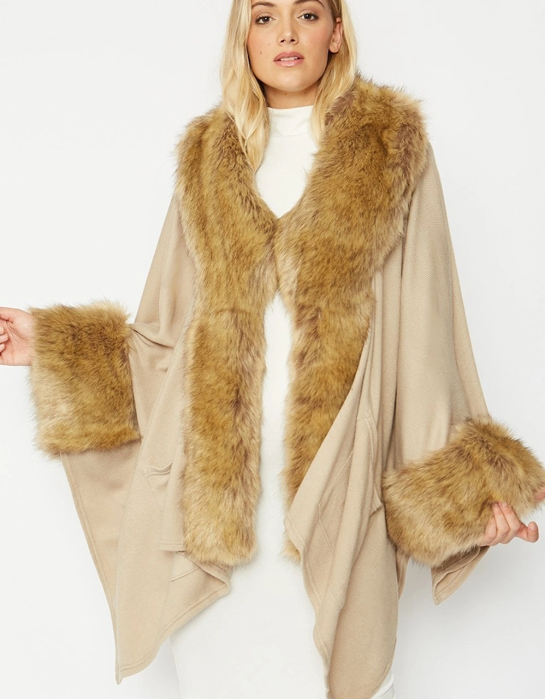 Mocha Knitted Luxury Faux Fur Cape, 5 of 4