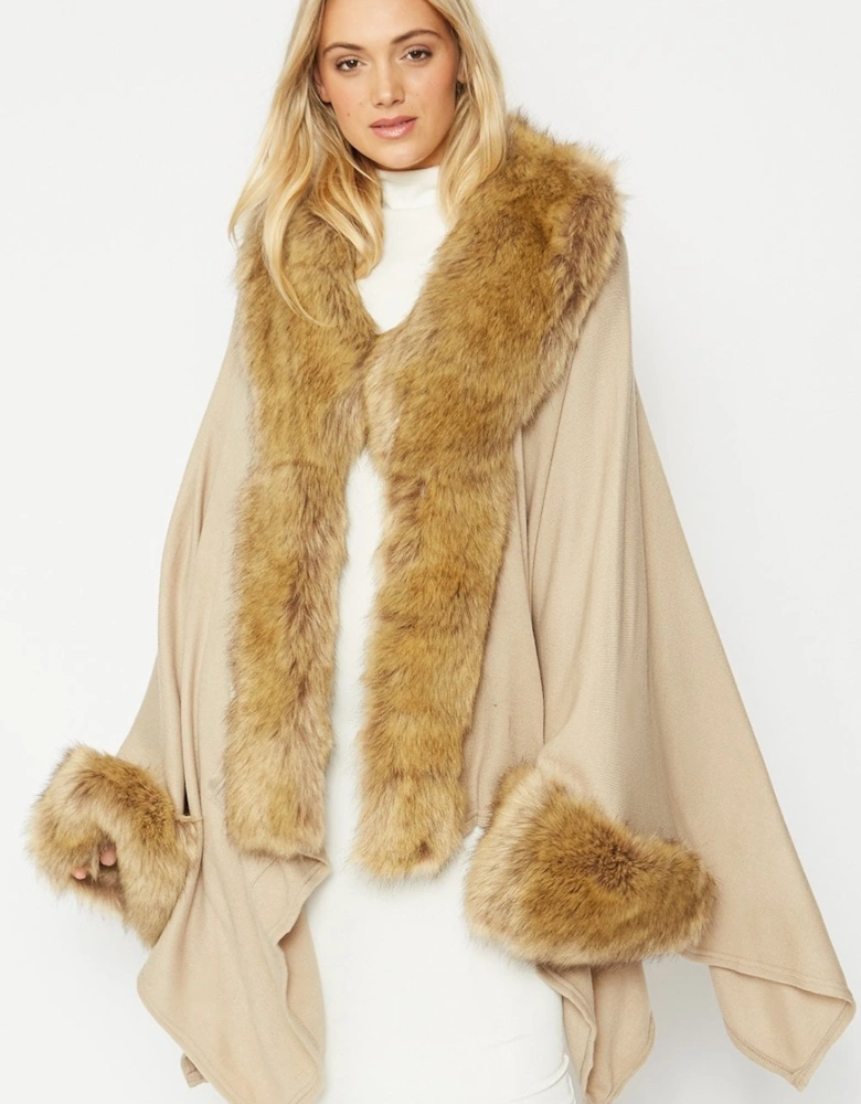Mocha Knitted Luxury Faux Fur Cape