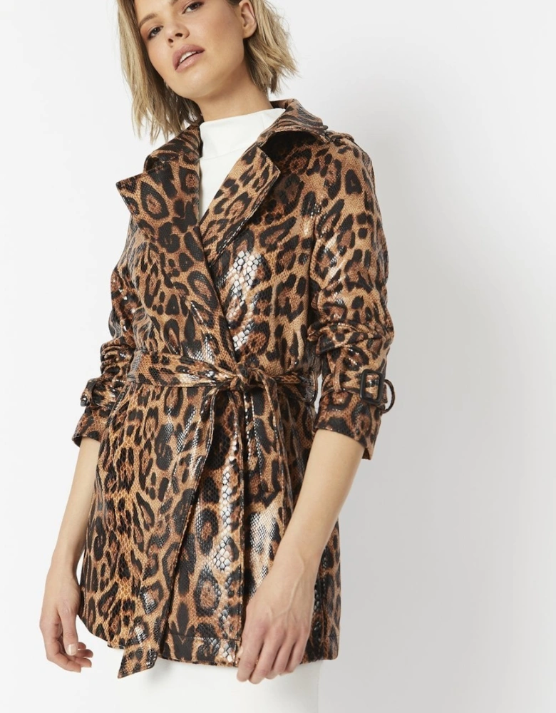 Leopard Print The Jade Snakeskin Effect Mid Length Trench