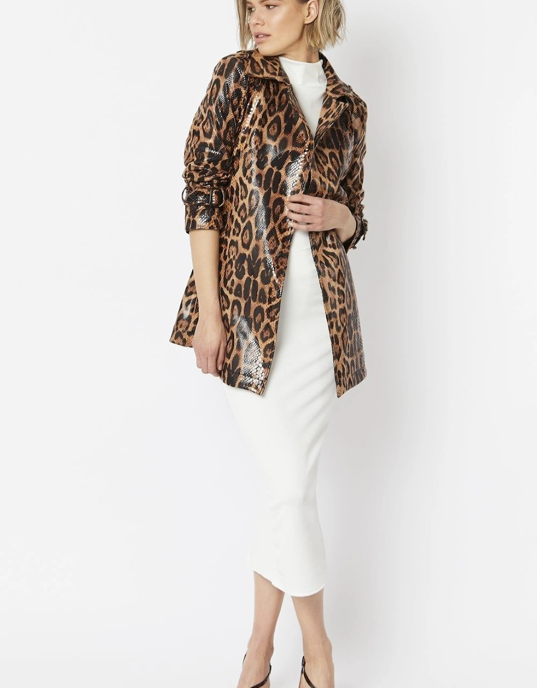 Leopard Print The Jade Snakeskin Effect Mid Length Trench