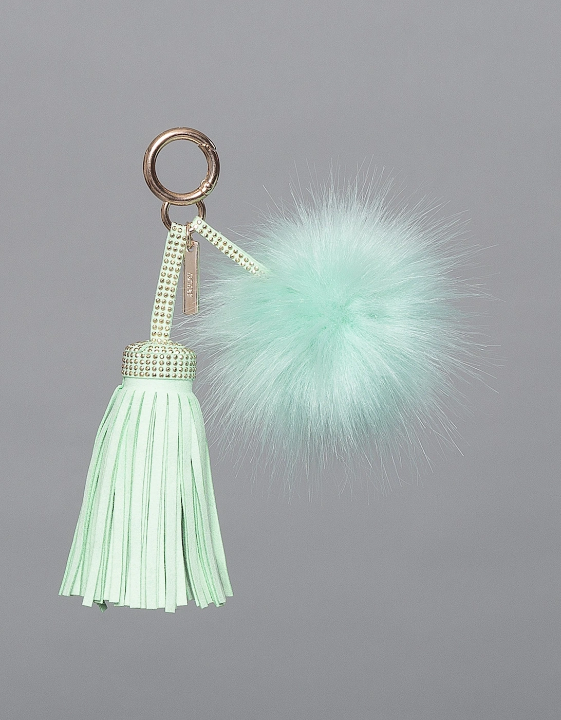 Green Faux Suede Faux Fur Pom Charm, 2 of 1