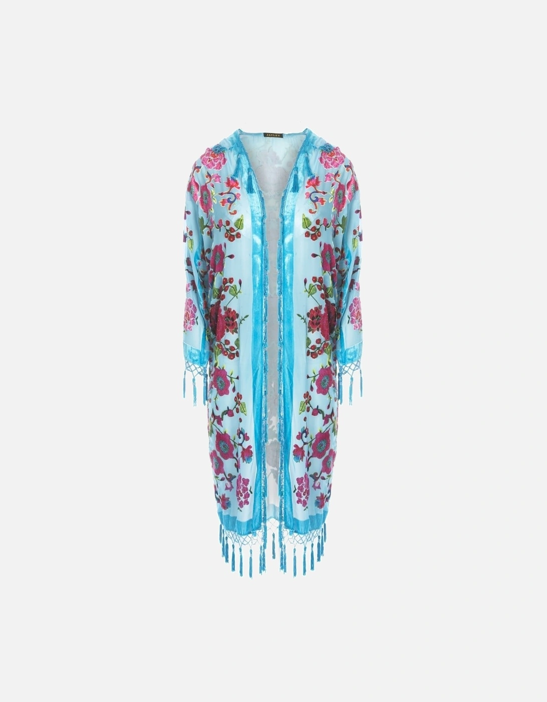 Blue Floral Silk Devore Kimono