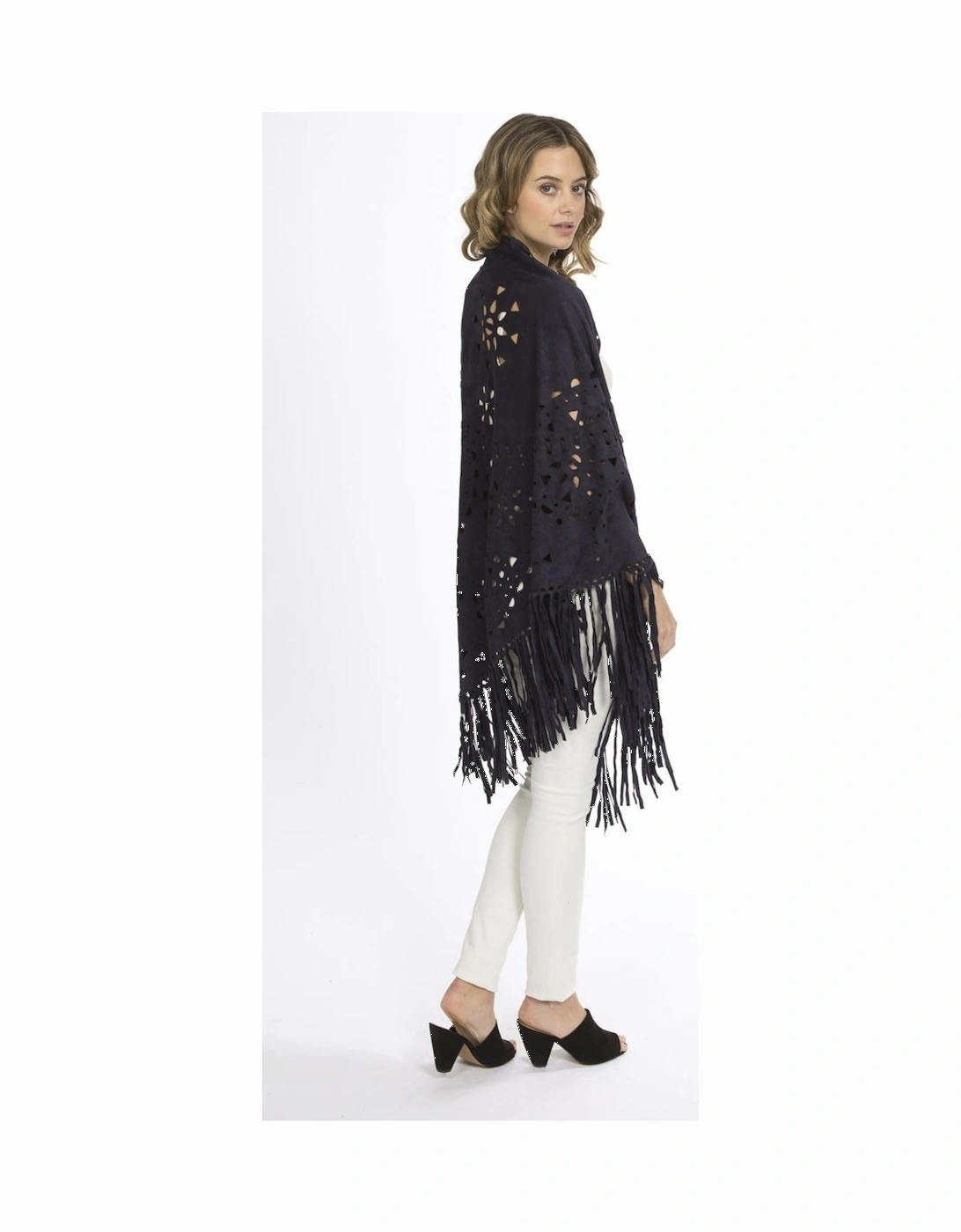 Navy Gwenna Faux Suede Cape