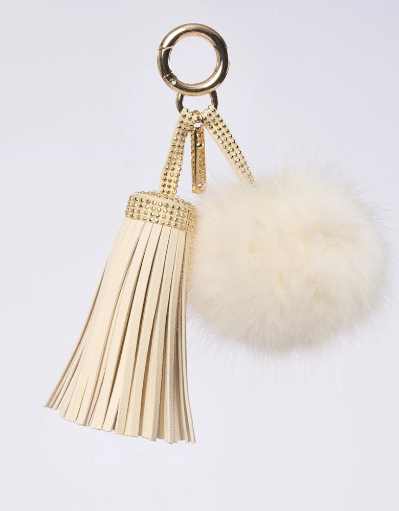 Cream Faux Suede Faux Fur Pom Charm