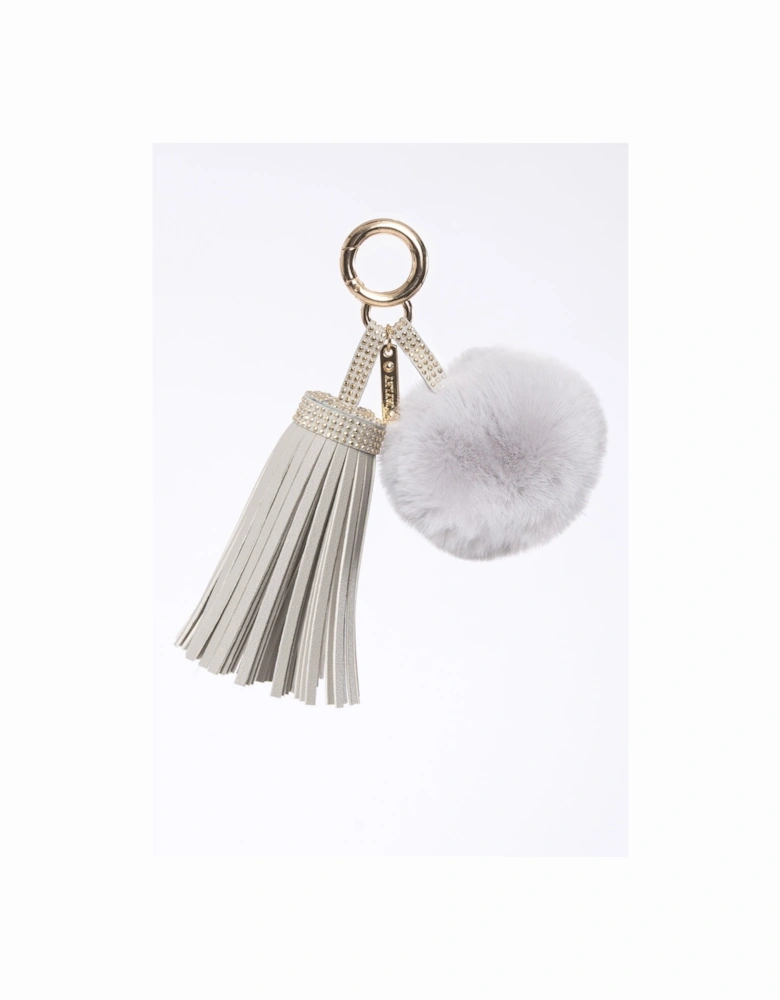 Grey Faux Suede Faux Fur Pom Charm