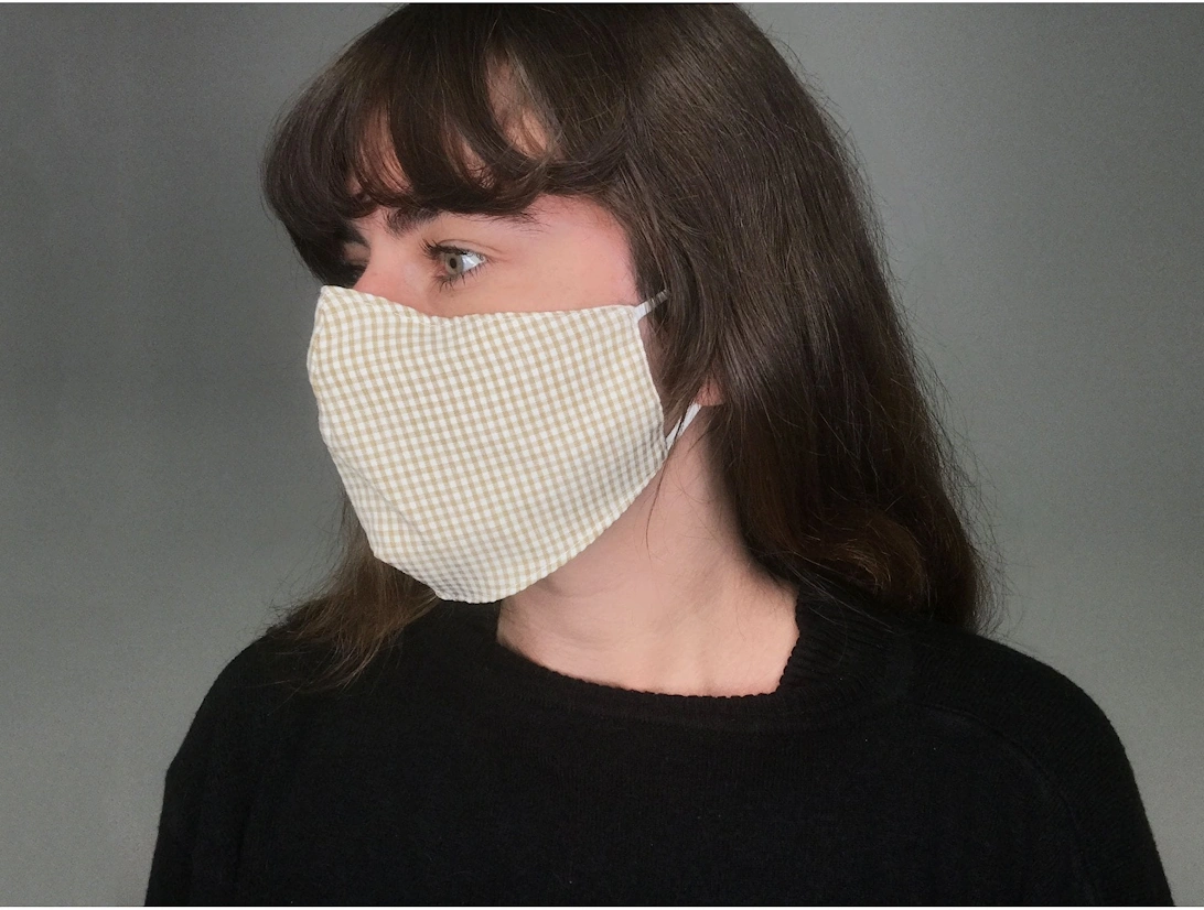 Mocha Gingham Reusable Adults Fashion Face Mask, 3 of 2