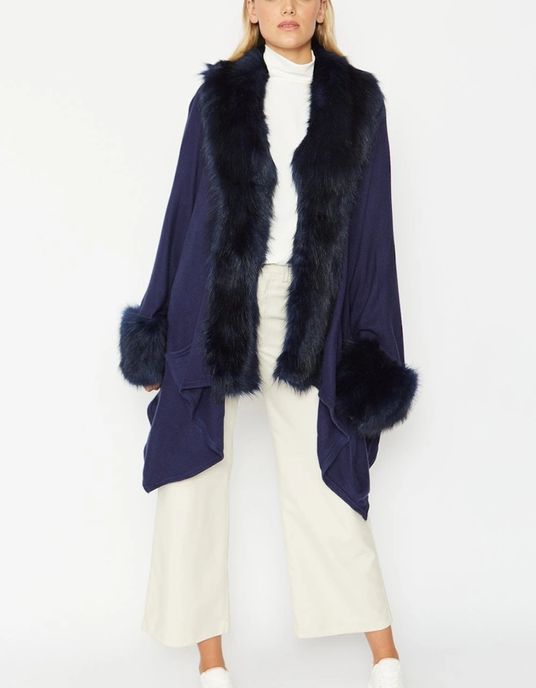 Blue Knitted Luxury Faux Fur Cape