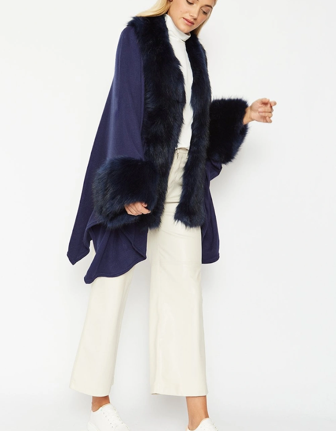 Blue Knitted Luxury Faux Fur Cape