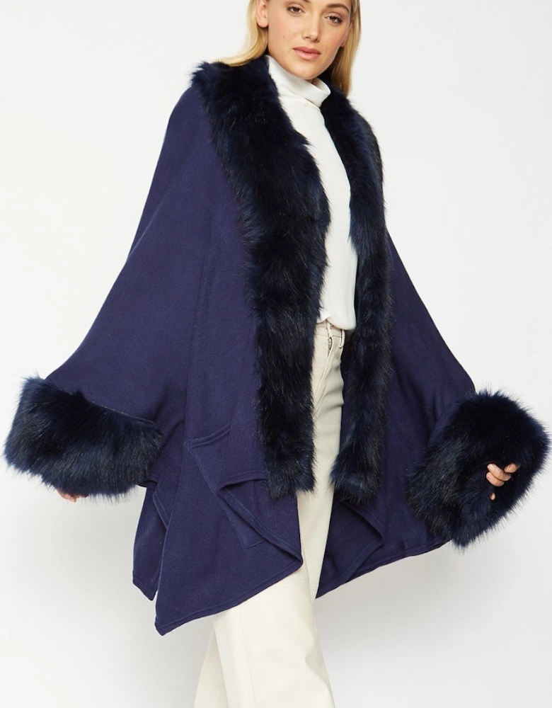 Blue Knitted Luxury Faux Fur Cape