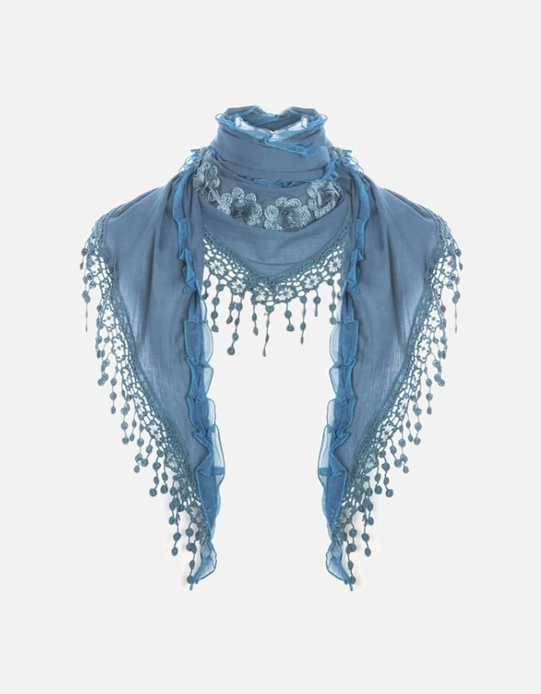 Teal Cotton Embroidery Triangle Scarf