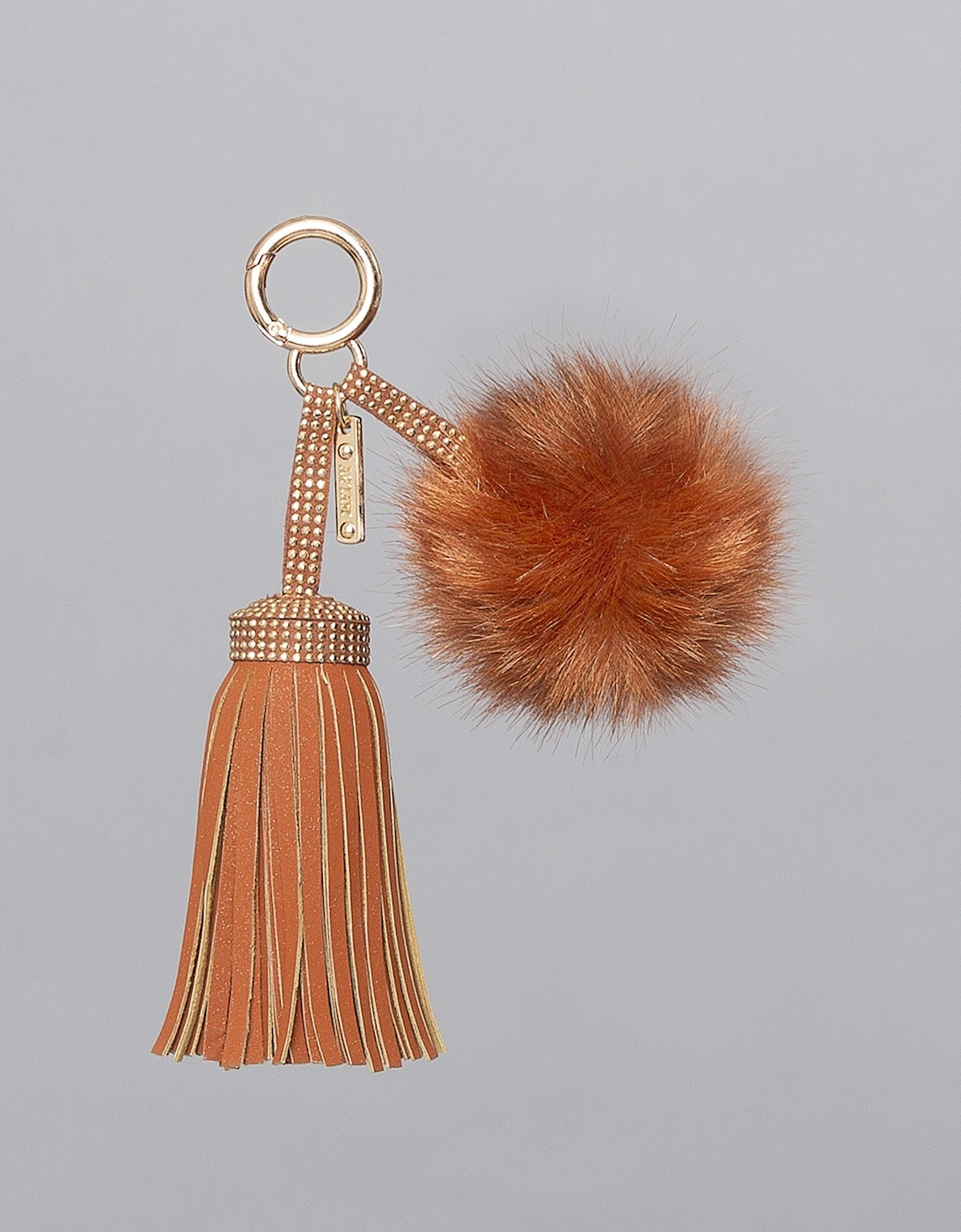 Chocolate Faux Suede Faux Fur Pom Charm, 2 of 1