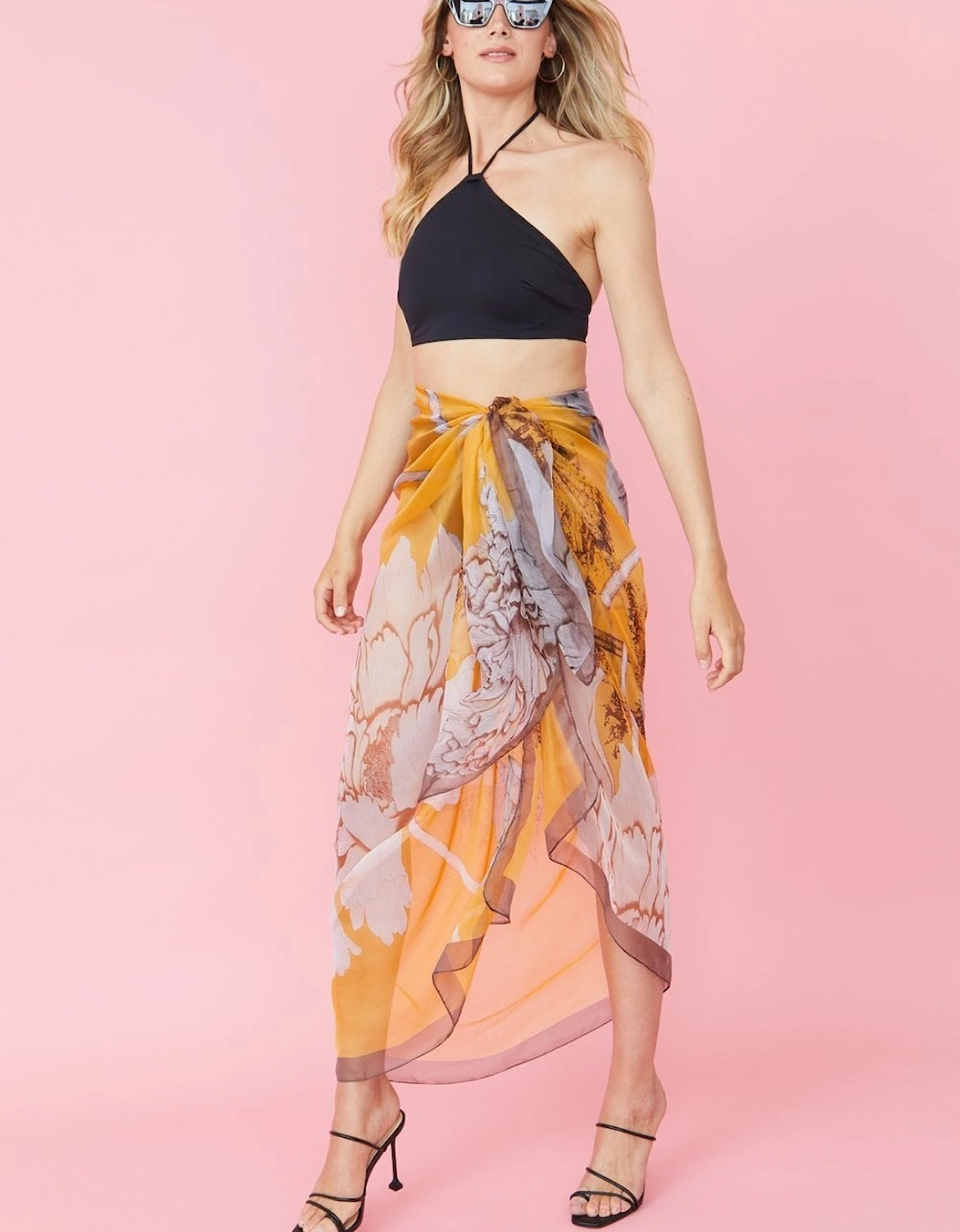 Orange Semi-Sheer Oversized Scarf / Sarong in Orange