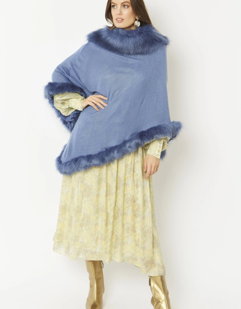 Blue Faux Fur Poncho