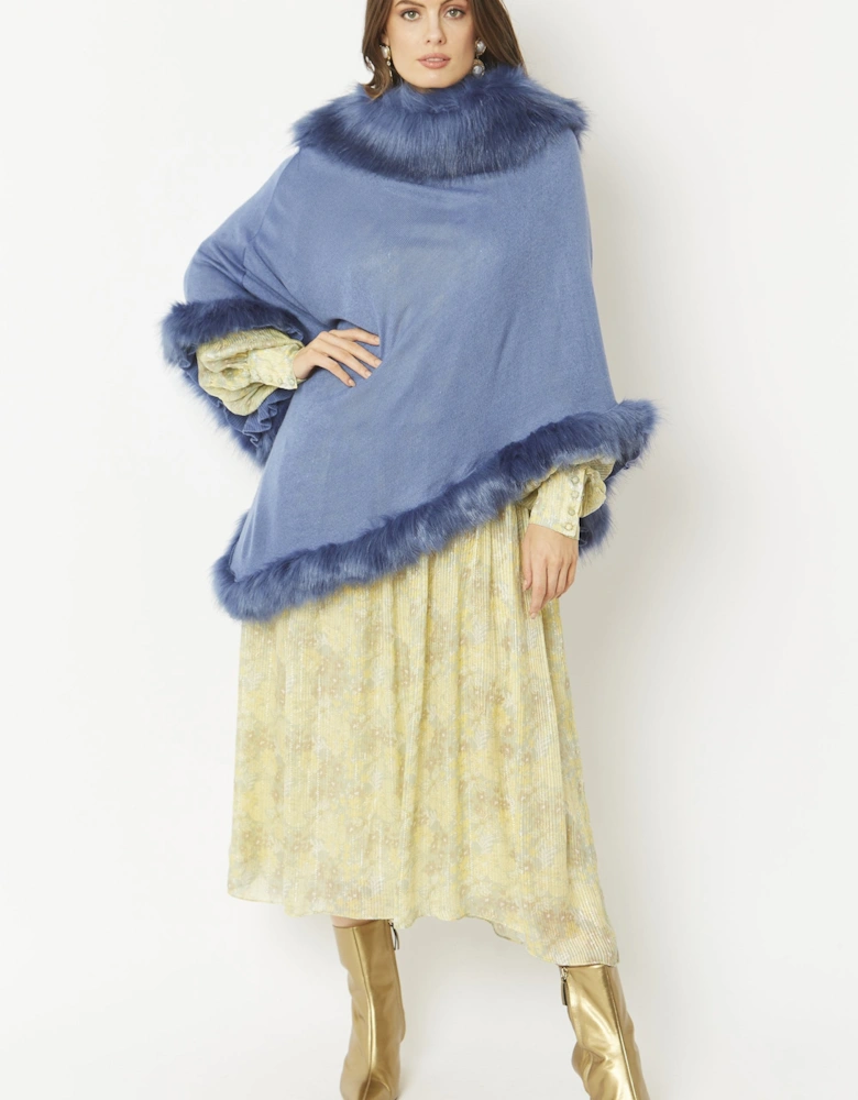 Blue Faux Fur Poncho