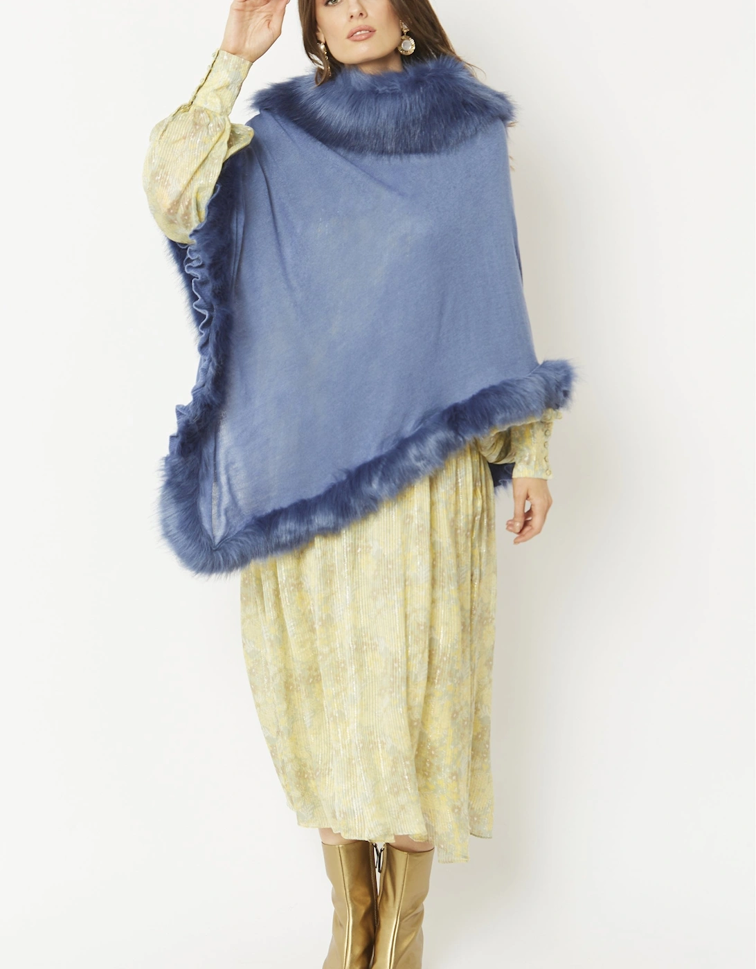 Blue Faux Fur Poncho