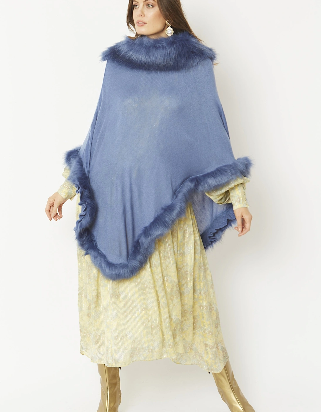 Blue Faux Fur Poncho