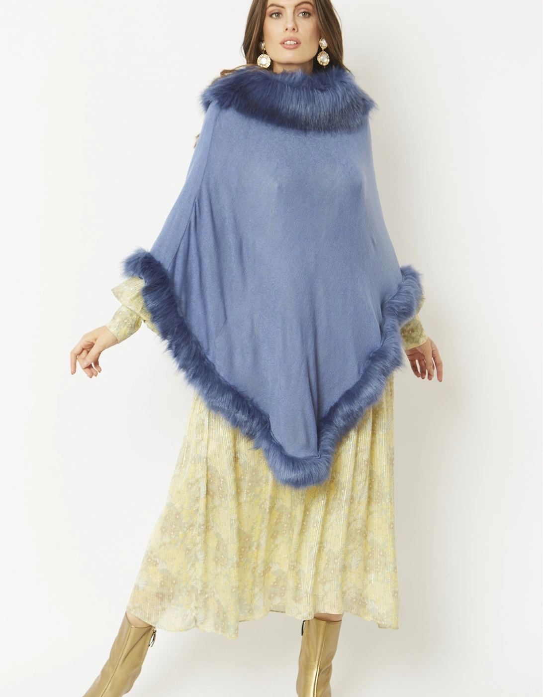 Blue Faux Fur Poncho