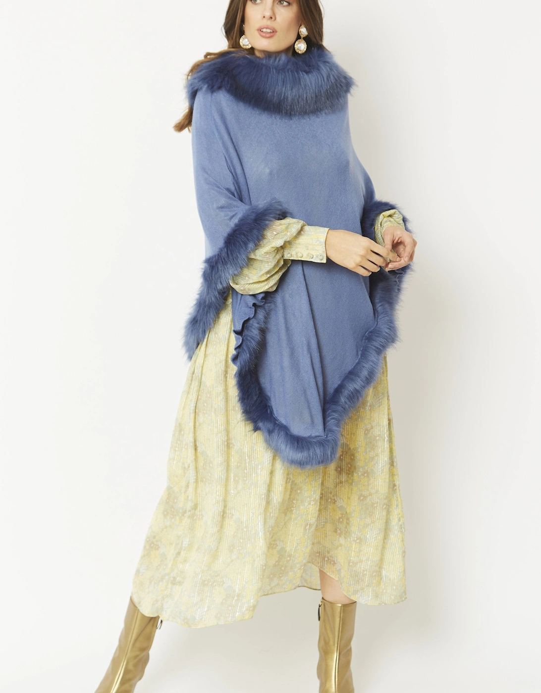 Blue Faux Fur Poncho