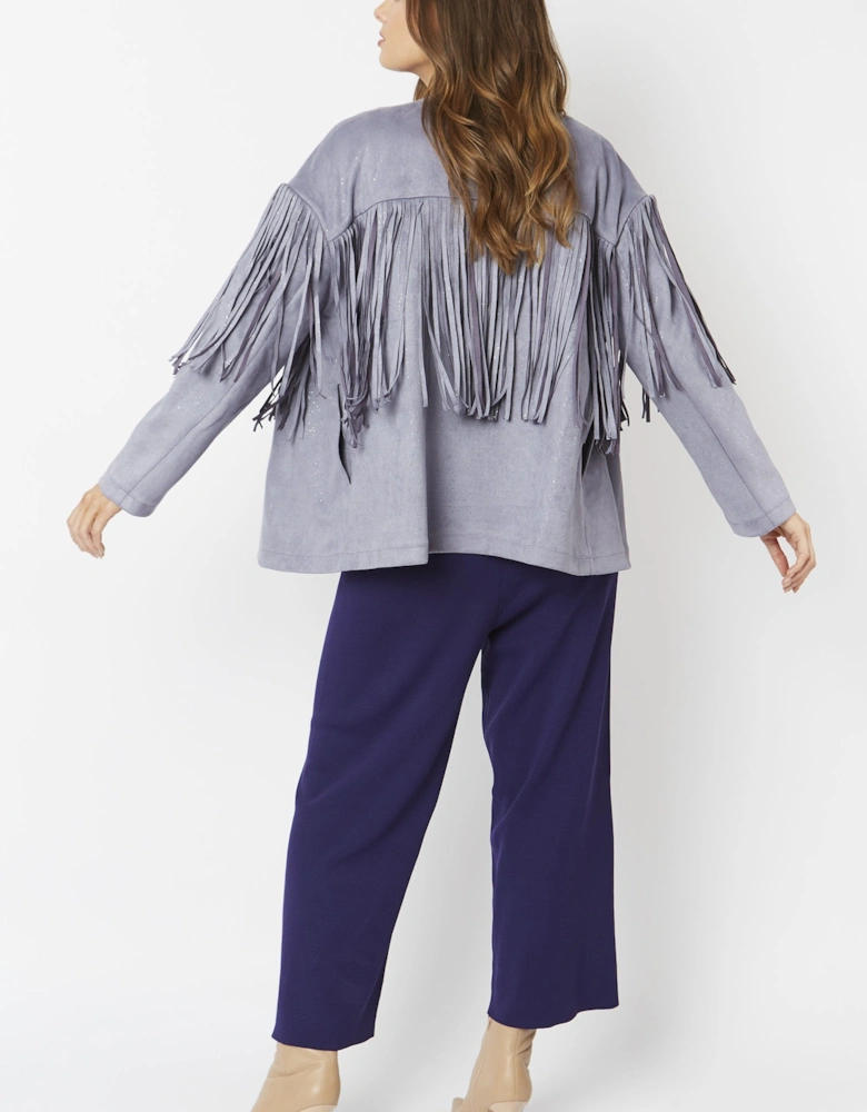 Grey Starlight Tassel Glitter Faux Suede Jacket