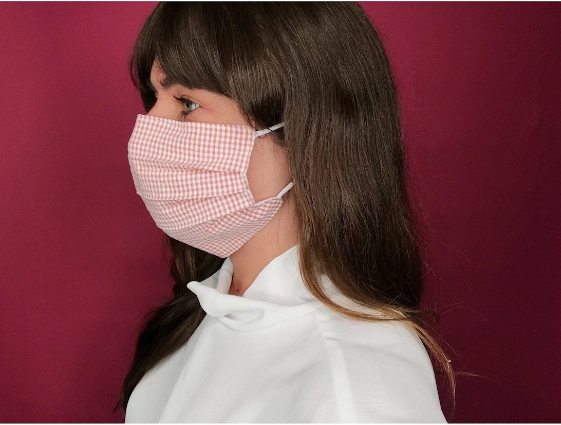 Red Gingham Check Cotton Fashion Face Mask, 4 of 3
