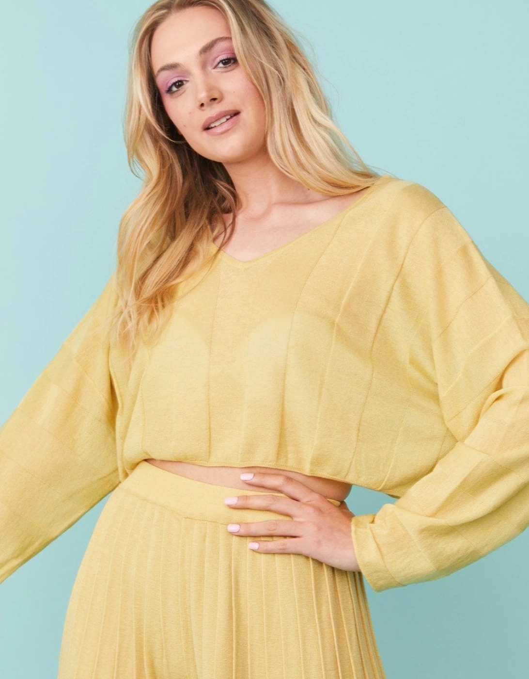 Yellow Oversized Ribbed Cropped Jumper