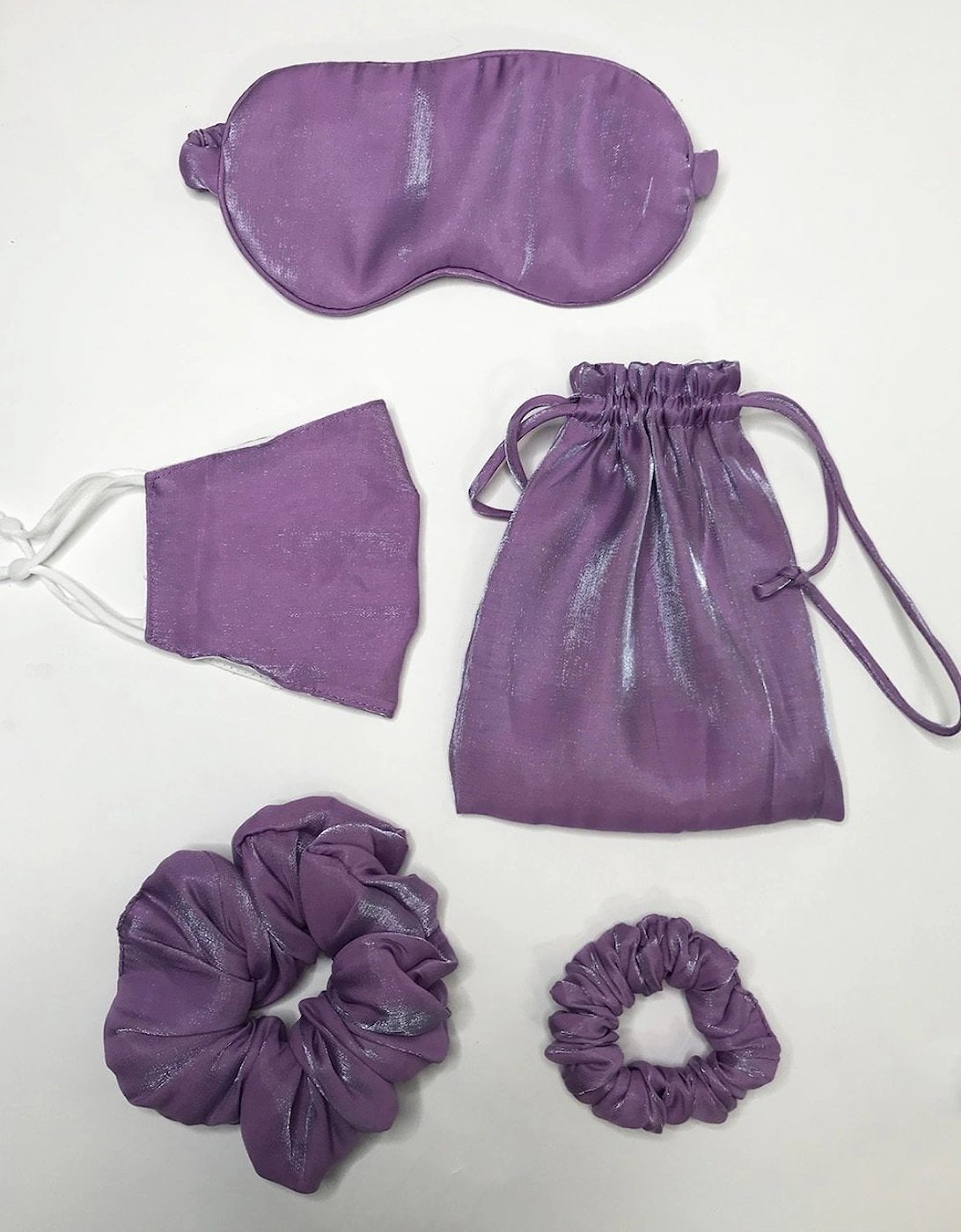 Purple Silk Blend Face Mask, Eye Mask & 2x Scrunchie Set, 6 of 5