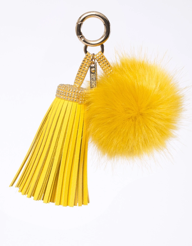 Yellow Faux Suede Faux Fur Pom Charm