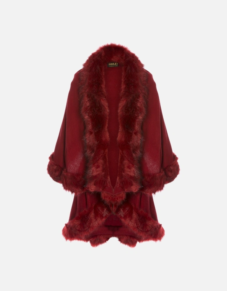 Red Knitted Luxury Faux Fur Cape