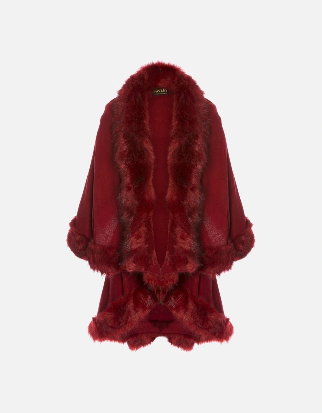 Red Knitted Luxury Faux Fur Cape