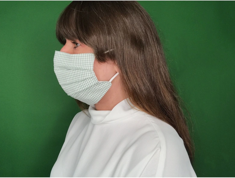 Green Gingham Check Cotton Fashion Face Mask