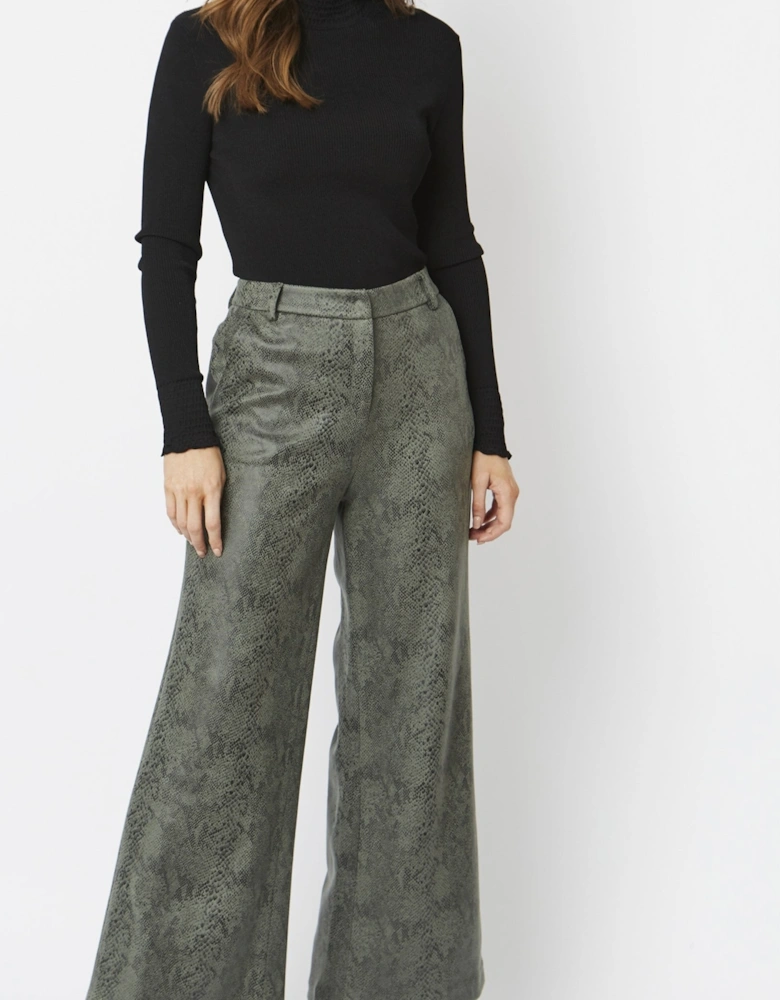 Khaki Flare Faux Suede Trouser