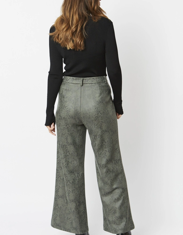 Khaki Flare Faux Suede Trouser