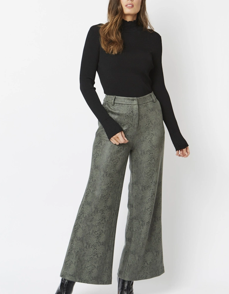 Khaki Flare Faux Suede Trouser