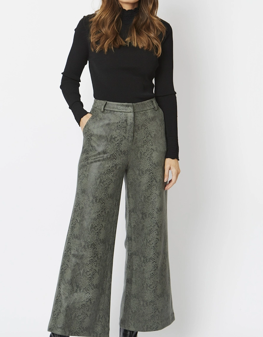 Khaki Flare Faux Suede Trouser