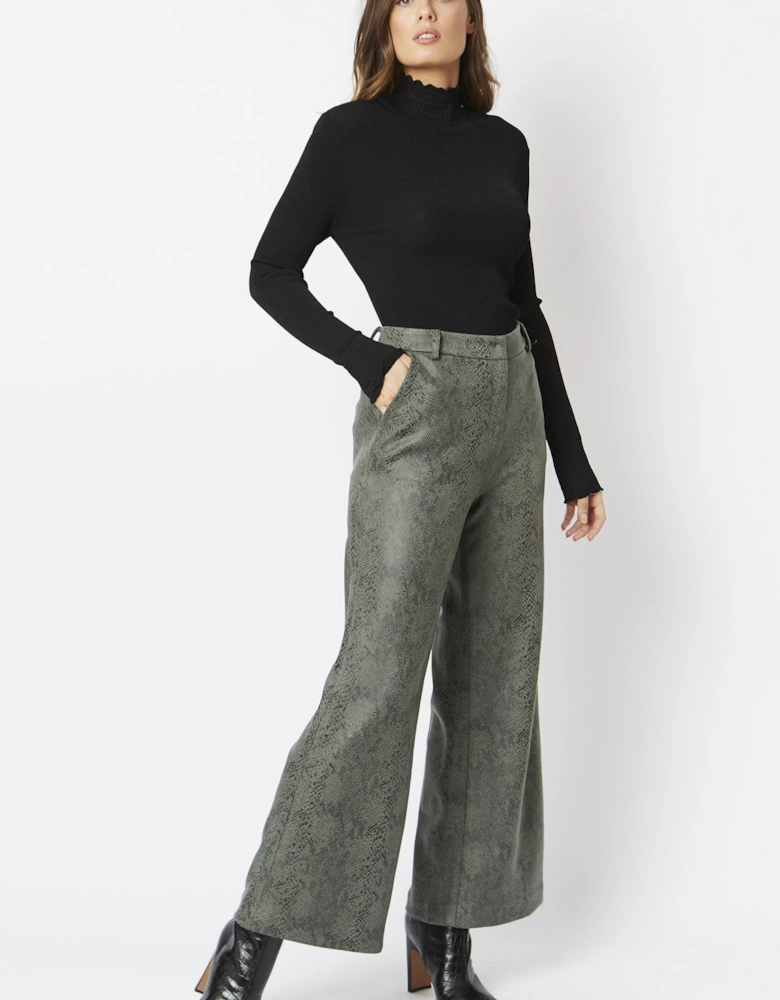 Khaki Flare Faux Suede Trouser