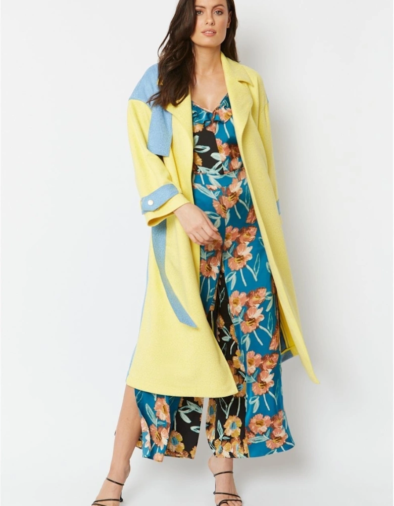 Blue Faux Suede Animal Print Trench Coat