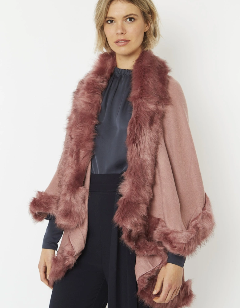 Pink Knitted Luxury Faux Fur Cape