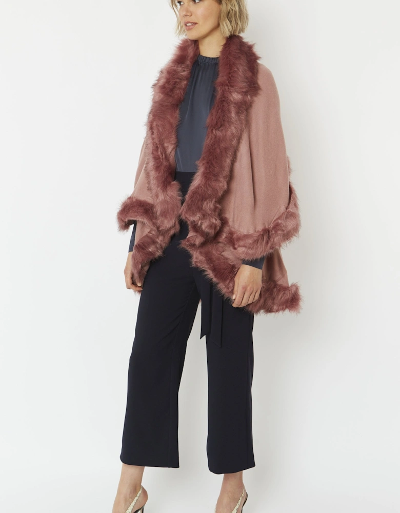 Pink Knitted Luxury Faux Fur Cape