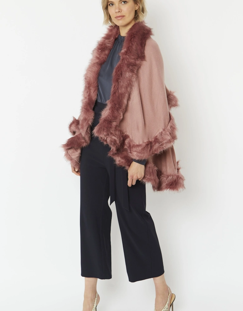 Pink Knitted Luxury Faux Fur Cape