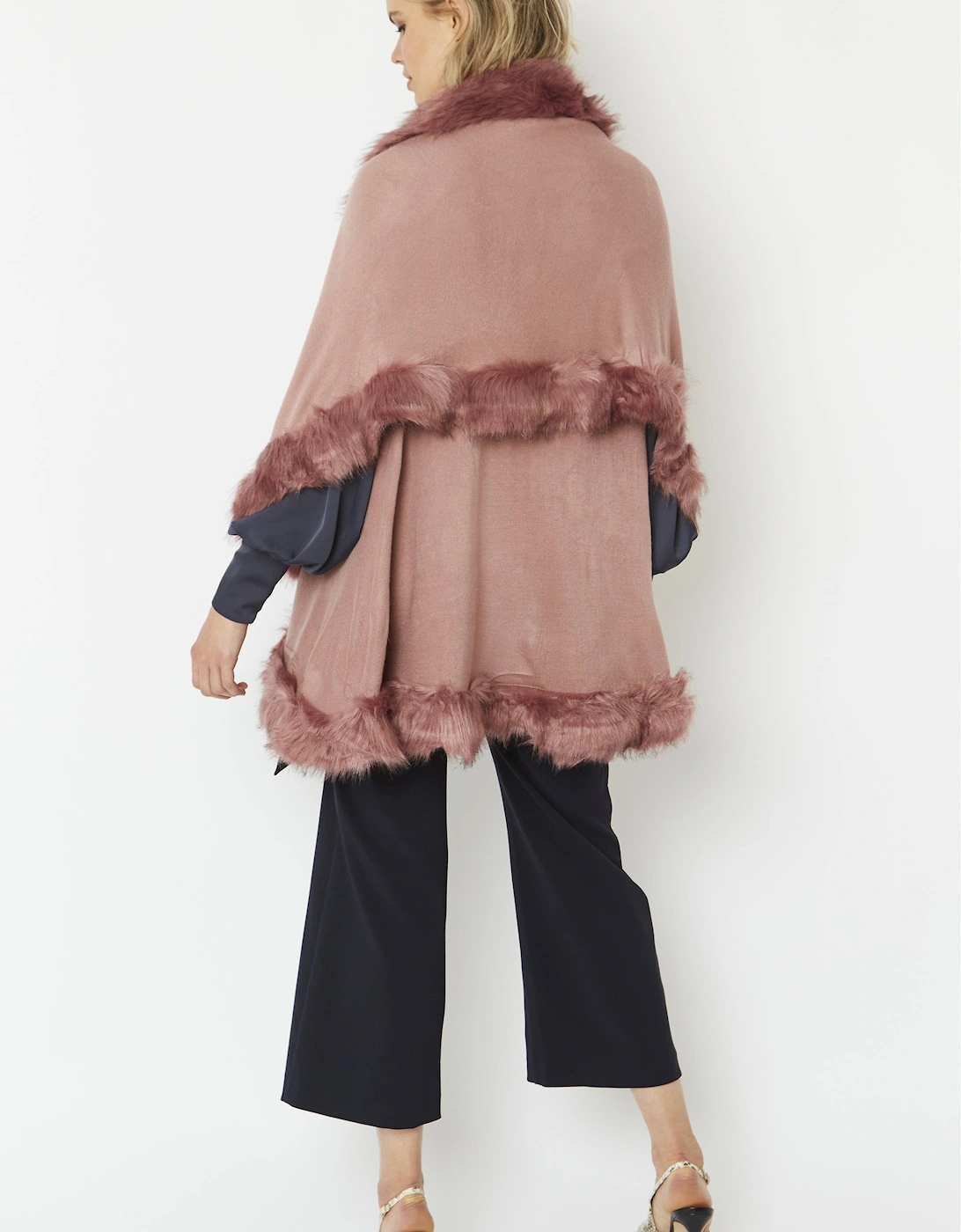 Pink Knitted Luxury Faux Fur Cape