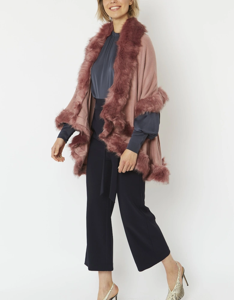 Pink Knitted Luxury Faux Fur Cape