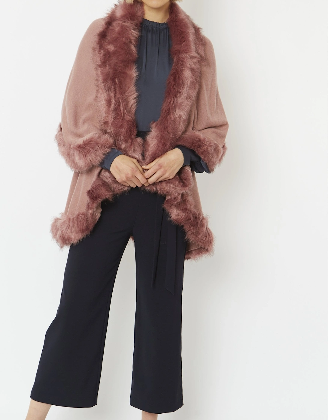 Pink Knitted Luxury Faux Fur Cape