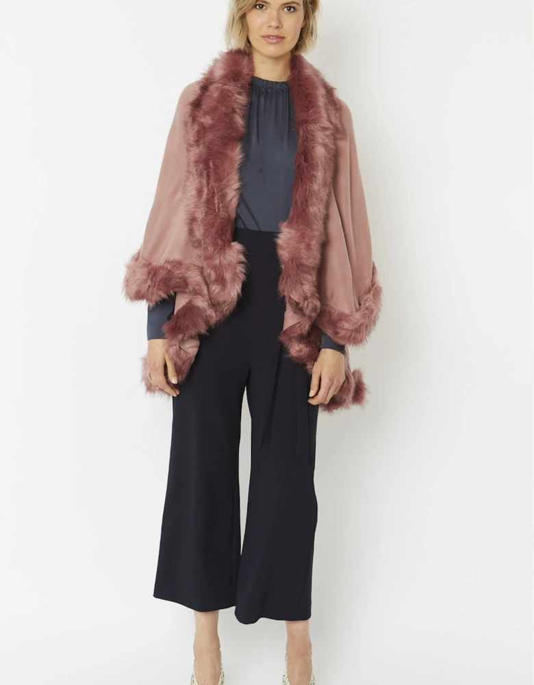 Pink Knitted Luxury Faux Fur Cape