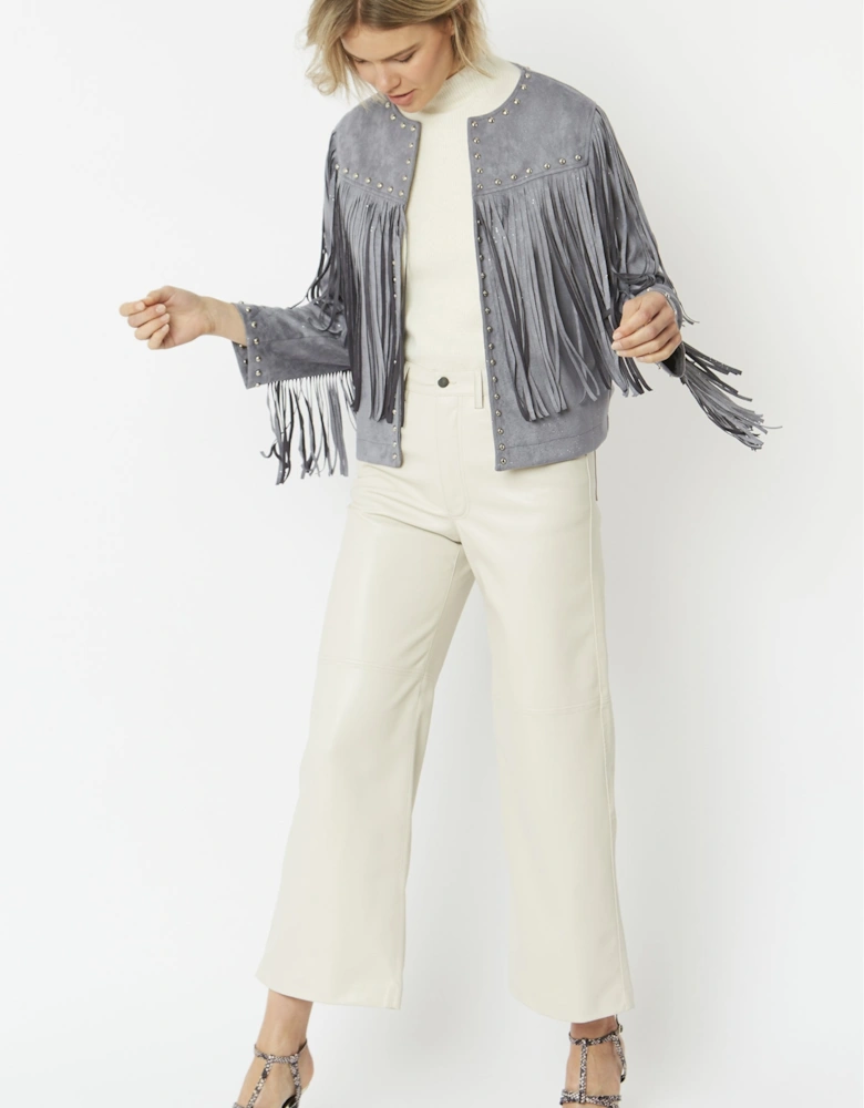 Grey Faux Suede Tassel Jacket