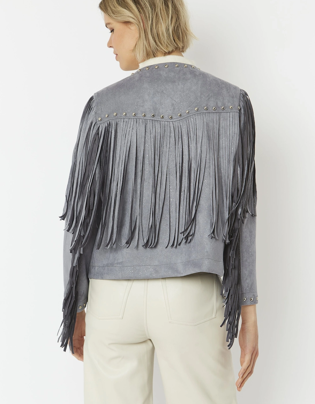 Grey Faux Suede Tassel Jacket