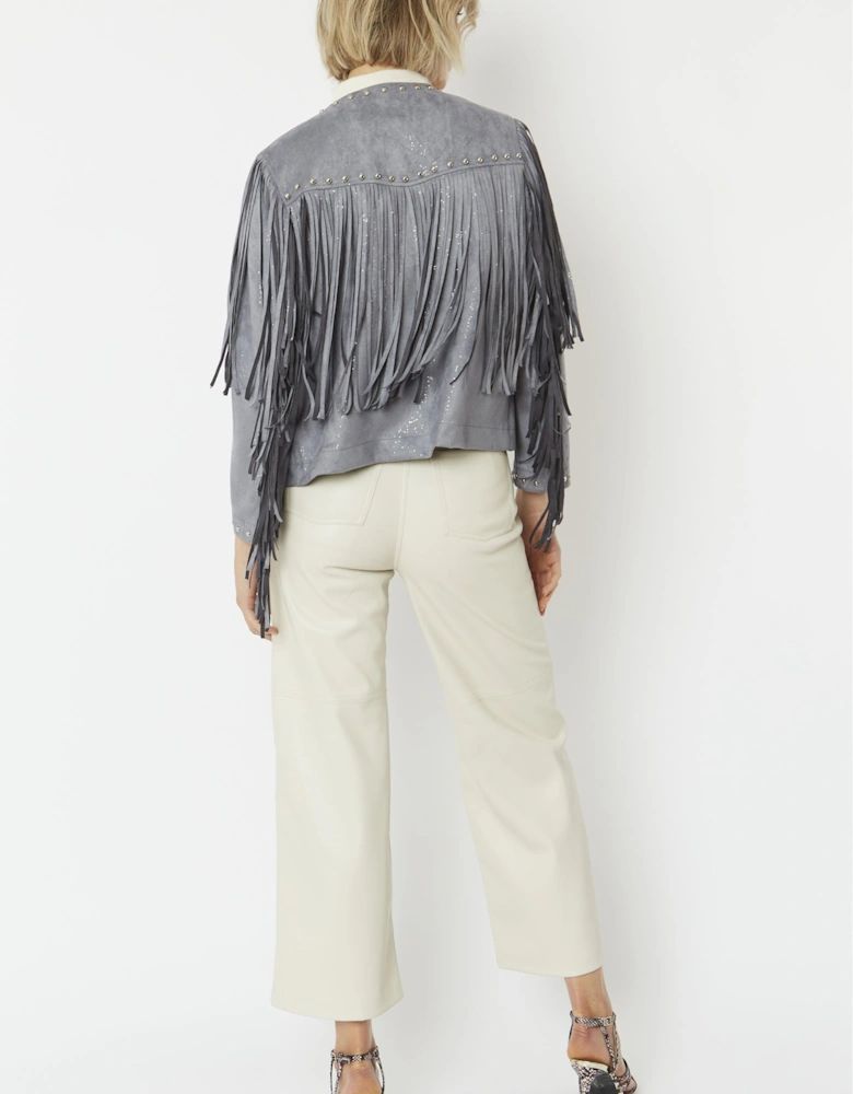 Grey Faux Suede Tassel Jacket