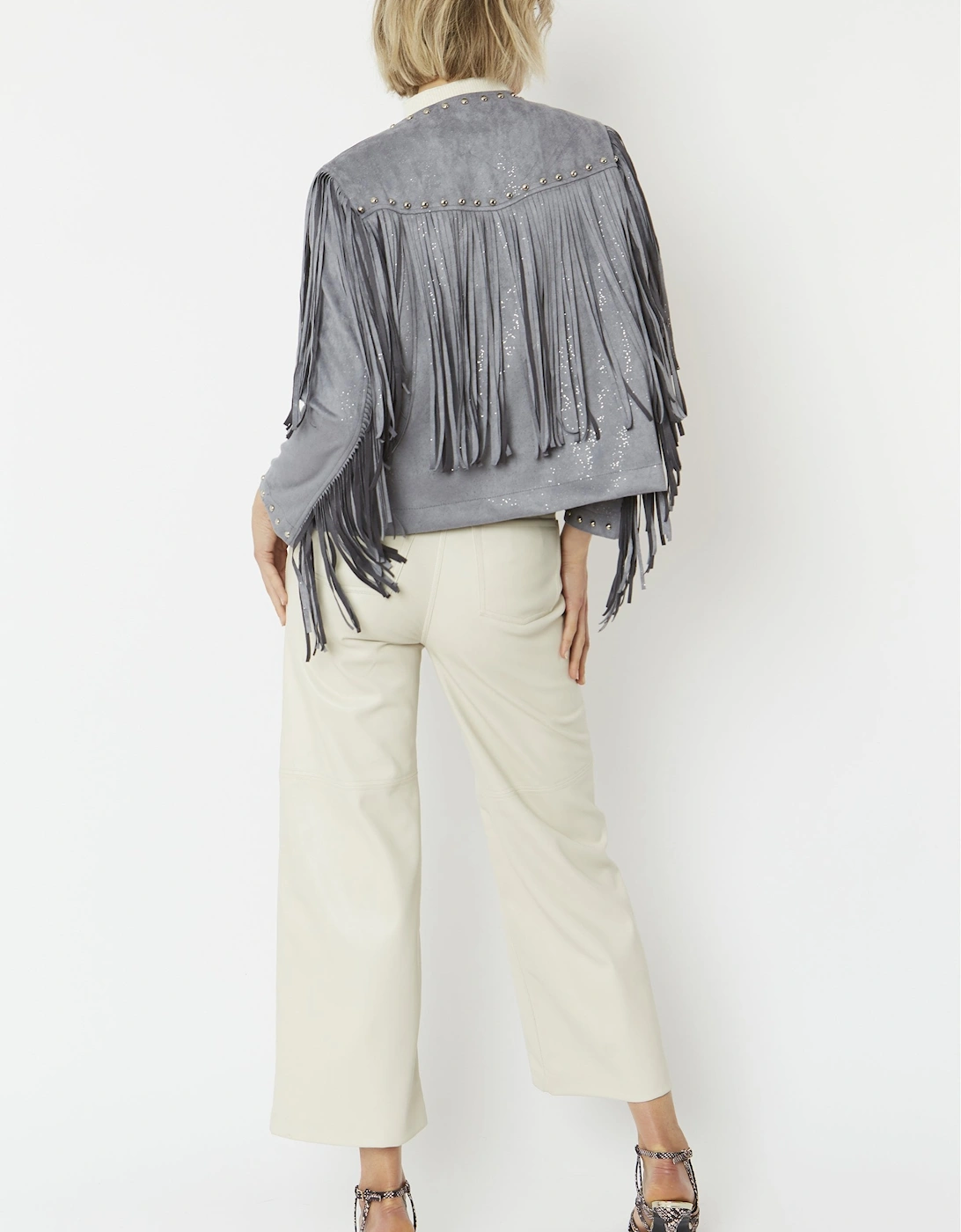 Grey Faux Suede Tassel Jacket